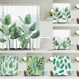 Rideaux de douche Salle de bain Décoration Rideau Tropical Plante verte Feuille Palm Cactus 3D Impression Tissu imperméable avec crochet