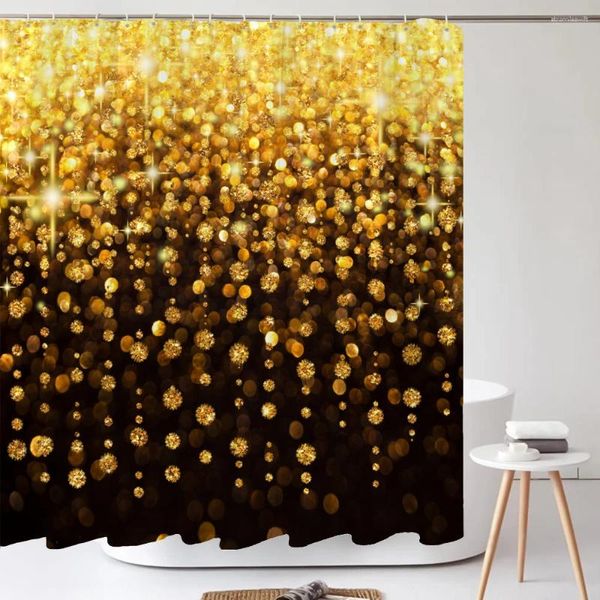 Rideaux de douche Salle de bain Golden Shining Dream Style Rideau Art Brillant Polyester Tissu 180 180 cm avec 12 crochets