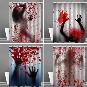 Douchegordijnen badkamer enge 3D horror bloedige splatter Halloween Decoratie Waterdicht schimmelvrije douchegordijn Art Deco Bathtub scherm 230523
