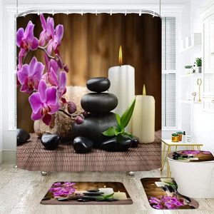 Douche rideaux de salle de bain ensemble avec rideau et tapis pierres d'huile de spa massage en bois relaxant bougie ayurvedic eau bambou vert décoration