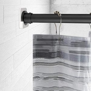 Rideaux de douche Outil de salle de bain Support de tringle à rideau 2 Set Noir Design élégant Pratique Blanc pour la plupart