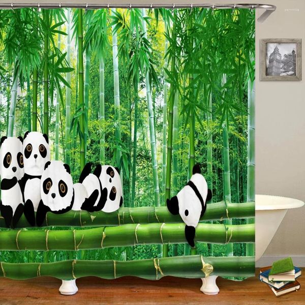 Rideaux de douche Bathroomne-rideau étanche 3d mignon panda animal vert bambou le paysage imprimé en polyester décoration de maison