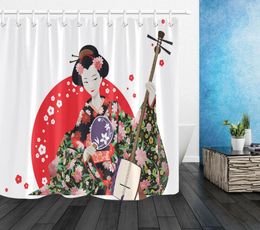 Rideaux de douche salle de bain imperméable tissu 12 crochets japonais dame geisha rideau