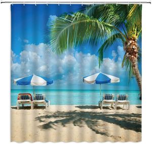 Cortinas de ducha playa cocotero océano paisaje costero reclinable verano vacaciones al aire libre baño tela cortina colgante conjunto