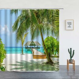 Rideaux de douche Curtain de palmier plage créatif décor de maison imperméable