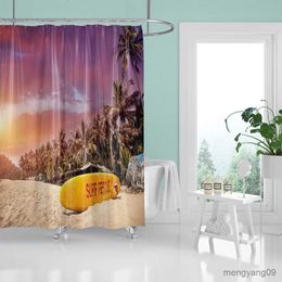 Rideaux de douche Plage mer salle de bain rideaux de douche imperméables impression 3D paysage de plage rideaux de douche en tissu lavable avec R230830