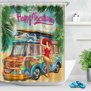 Rideaux de douche Vacances de plage fille sexy rideau de salle de bain tissu imperméable avec 12 crochets