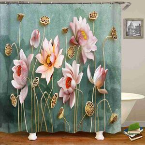 Rideaux de douche Belle fleur de lotus colorée rideaux de douche imprimés floraux Frabic rideau de bain imperméable avec 180x180 cm R230822