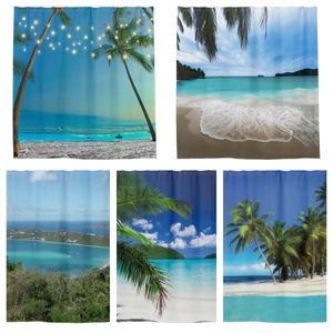 Rideaux de douche Belle vue sur la mer tropicale Caribbean Beach Paradise Po Rideau de douche Rideau de salle de bain avec crochet Rideau de salle de bain l220cm 230523