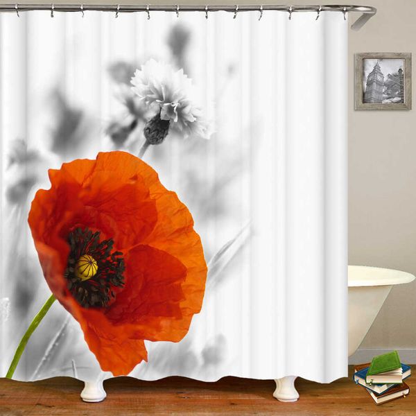 Rideaux de douche Belle tulipe rouge Rose rideau de douche fleur salle de bain rideau décor imprimé imperméable Polyester tissu rideau pour salle de bain