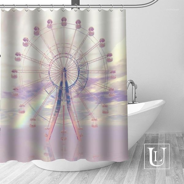 Rideaux de douche grande vente personnalisé romantique grande roue rideau avec crochets salle de bain imperméable Polyester Fabric1