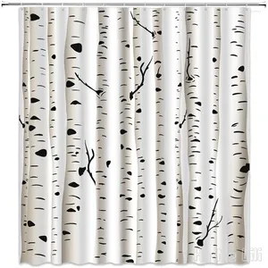 Cortinas de ducha Árbol de abedul de Ho Me Lili Cortina blanca y negra Bosque sin hojas Impresión de arte impermeable Decoración de baño