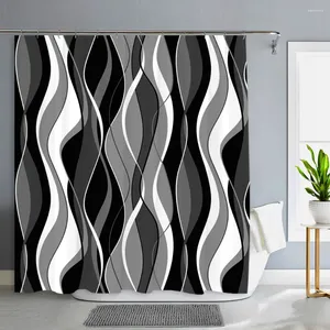 Rideaux de douche noir et gris, gris, blanc, abstrait, décor de salle de bain moderne, tissage gaufré, tissu texturé avec crochets