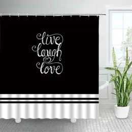 Rideaux de douche noir et blanc Live Laugh Love, citations inspirantes simples, tissu de ferme rayé, ensemble de décoration de salle de bains, crochets