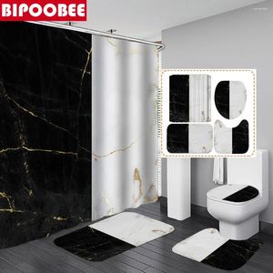Rideaux de douche en marbre en marbre noir et blanc en pierre de pierre de salle de bain salle de bain salle de bain toilettes couvercle couvercle piédestal tapis sans glissement décoration intérieure