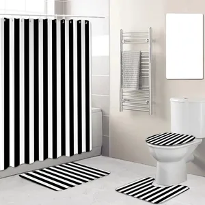 Rideaux de douche rideaux de salle de bain à rayures en noir et blanc ensemble créatif géométrique moderne de décoration intérieure tapis de bain de bain