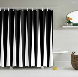 Rideaux de douche rayures en noir et blanc motif rideau salle de bain imperméable avec crochets résumé de la géométrie décor de bain