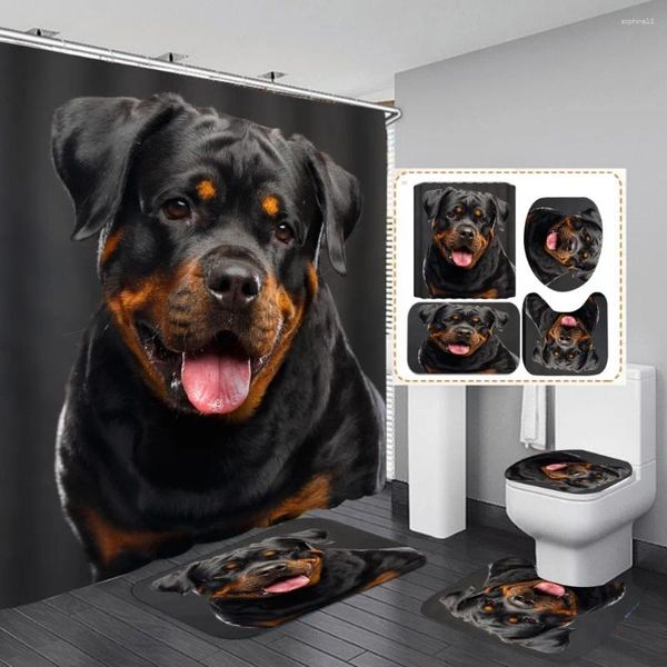 Rideaux de douche pour chien noir rideau de conception avec couverture de toilette de tapis de salle de bain étanche décor 180x180cm couvertures d'écran personnalisées