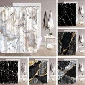 Rideaux de douche en marbre noir et doré, lignes craquelées dorées, abstrait, moderne, lavable, décor de salle de bain en Polyester