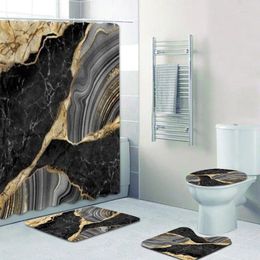 Cortinas de ducha Mosaic de mármol negro con venas doradas