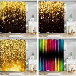 Rideaux de douche Noir Golden Glitter Brillant Art Print Rideau Tissu imperméable Creative Salle de bain Décor à la maison Écran de bain avec crochet