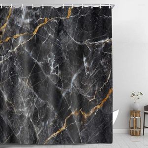 Rideaux de douche Rideau de marbre noir Or Blanc Texture Motif Écran de baignoire Tissu imperméable avec crochets