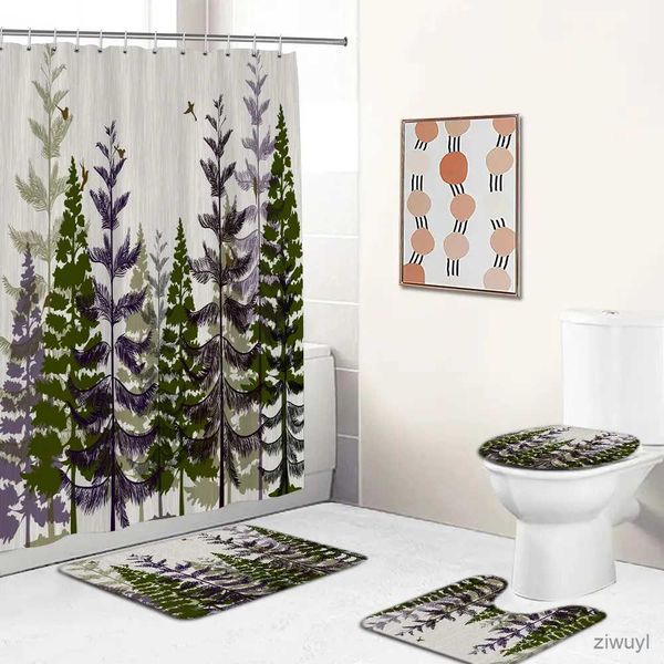 Rideaux de douche Noir plante feuille impression 3D rideau de douche imperméable Polyester salle de bain rideau anti-dérapant tapis de bain ensemble tapis de toilette tapis