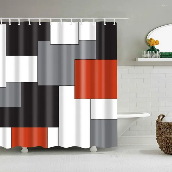 Rideaux de douche noirs rouges gris à carreaux géométriques rideaux de rideau de salle de bain décoration de salle de bain en polyester tissu étanche à crochets