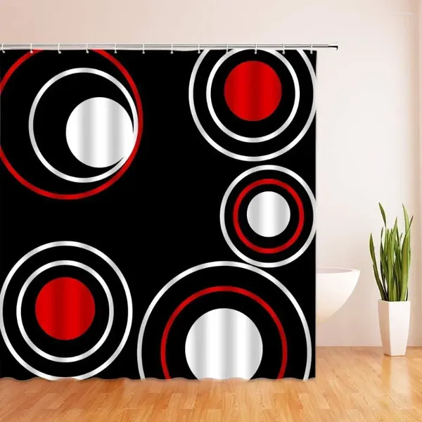 Cortinas de ducha Cortina de lunares rojos negros abstractos geométricos vintage spot Doodle Modern Fashion Fail Bathing con gancho