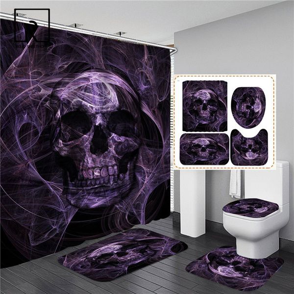 Rideaux De Douche Noir Crâne Squelette Imprimé Rideau Ensemble Horrible Halloween Festival Salle De Bains Décor Piédestal Tapis Couvercle Tapis Couverture De Toilette 230510