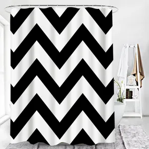 Rideaux de douche Noir Blanc Bleu Wave Stripe Triangle Rideau géométrique Frabic imperméable Polyester Salle de bain Décor avec crochets