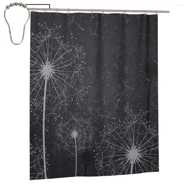 Rideaux de douche rideau de pissenlit blanc noir pour baignoire jeu de bain drôle personnalisé avec crochets de fer cadeau de décoration 60x72in