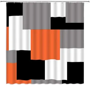 Douchegordijnen zwart wit grijs oranje geometrisch patroon gordijn abstract moderne badkamer decoratie stof bad met haken set