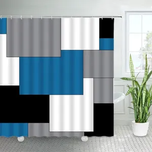 Douchegordijnen zwart wit grijs blauw geometrische sets vierkant creatief roosterontwerp modern waterdichte badkamer decor met haken