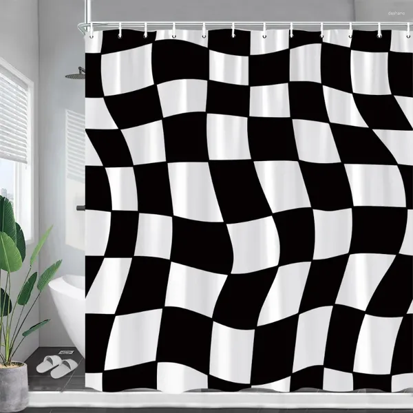 Rideaux de douche à carreaux noirs et blancs, épissure créative, rideau de bain géométrique, tissu minimaliste moderne, ensemble de décoration de salle de bain à domicile