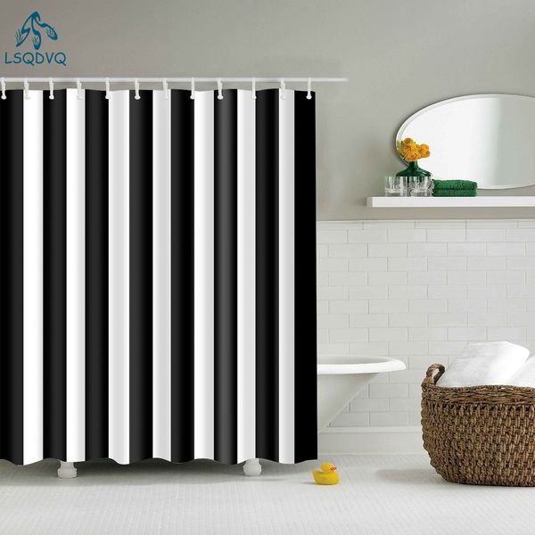 Rideaux de douche noir blanc vague rayure géométrique salle de bain rideaux de douche Frabic imperméable polyester bain salle de bain rideau avec crochets 230323