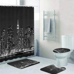 Cortinas de ducha Ciudad de York Negra en la ciudad en las noches Luces Juego de baño para la bañera Alfombra para el hogar del inodoro alfombras de decoración del hogar