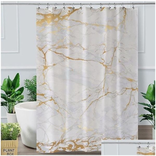 Cortinas de ducha Blessliving Mármol Piedra Oro Negro Poliéster Cortina de baño impermeable con ganchos Decoración de baño abstracta de moda 2011 Ot2Wq