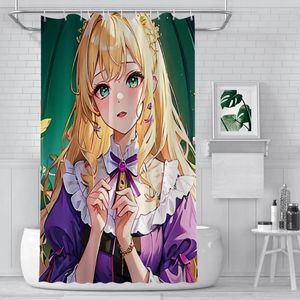 Rideaux de douche Blonde anime fille robe violette et couronne salle de bain étanche rideau rideau de décoration intérieure accessoires