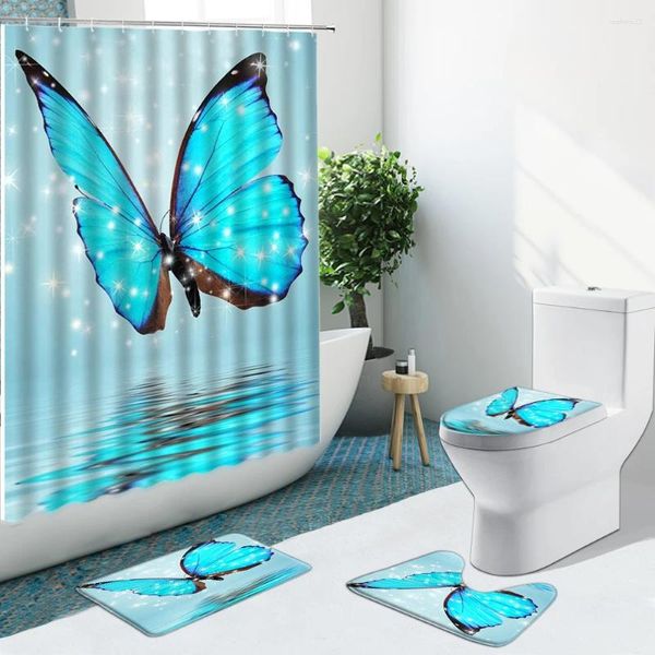 Rideaux de douche rideau de fleur papillon bleu fleuri