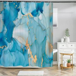 Rideaux de douche en marbre bleu or, décoration de salle de bain moderne, tissu d'art aquarelle, baignoire abstraite de luxe 180