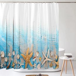 Rideaux de douche Blue Ocean Beach Shell Starfish Salle de bain Rideau de bain en polyester imperméable avec 12 crochets