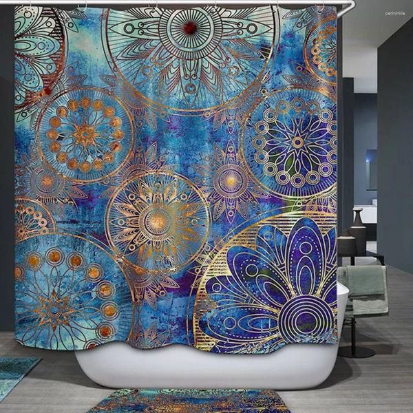 Rideaux de douche Blue Purple Mandala Curtain arbre de vie avec style floral Spiritual Méditation Peace Spa Decor de salle de bain