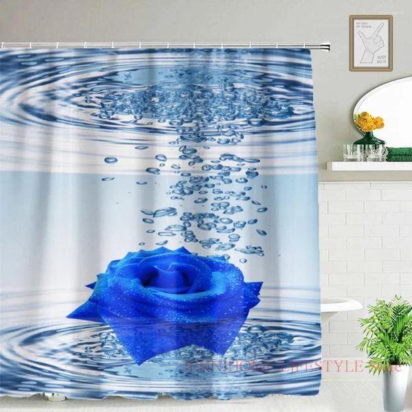 Rideaux de douche Blue Rose 3D Prince de salle de bain écrans de salle de bain polyester étanche du tissu de fleurs rouges rideaux à la maison 180
