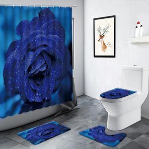 Rideaux de douche rideau de fleur de rose bleu jaune rose floral plante rurale paysage de salle de bain décoration tapis de salle de bain sans glissement