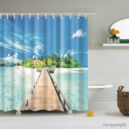 Rideaux de douche Bleu ciel plage rideau de douche paysage moderne 3D rideau de bain grand 180x200 cm pour salle de bain décor cortina R230831