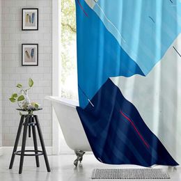 Cortinas de ducha Azul Blanco Cortina geométrica Líneas triangulares abstractas Tela de poliéster impresa Baño impermeable con ganchos