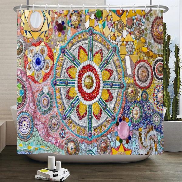 Rideaux de douche Style bohème rideau coloré mosaïque impression 3D Polyester imperméable décor à la maison 180x180 cm