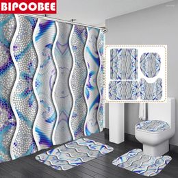 Douchegordijnen Boheemse golf waterdichte zachte stof badkamer set 3d bad gordijn anti-skid tapijt toilet deksel deksel mat home decor