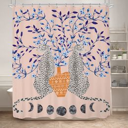 Cortinas de ducha Boho Cheetah Cortina de ducha Leopardo tropical Vida silvestre Cortina de baño Moderna Rosa Estética Fase lunar Azul Floral Cortina de baño 230826